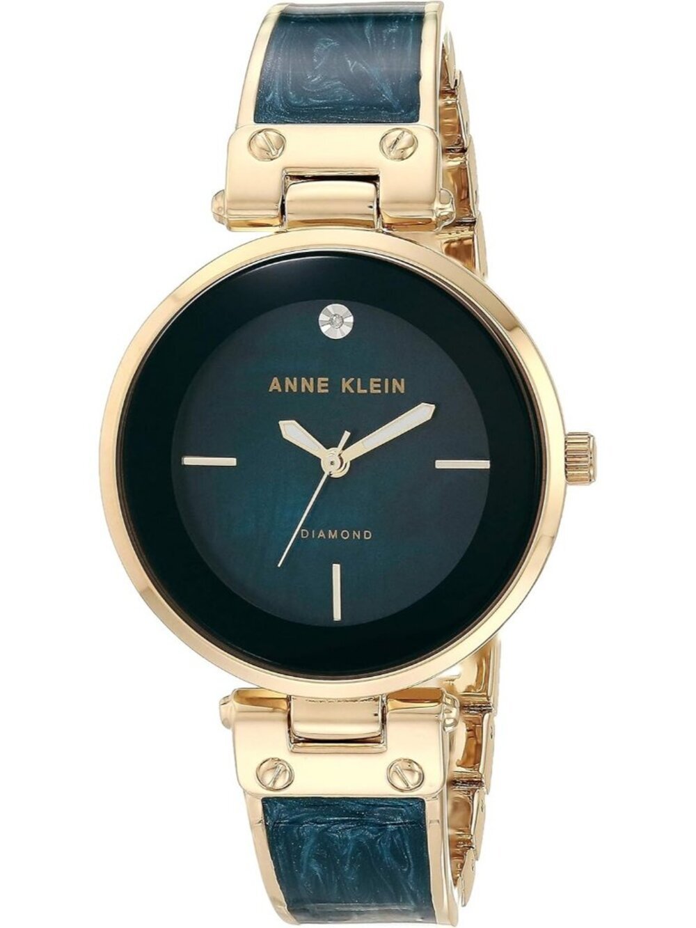 Anne Klein Womens Navy Blue Gold Analog Quartz Genuine Diamond Dial Bangle Watch